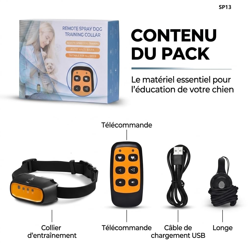 Collier Anti-Aboiement Spray Citronnelle pour Chien – Automatique & Télécommandé, Méthode Douce sans Choc, Rechargeable IPX65, 150m – Petits et Grands Chiens