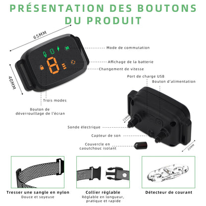 Collier Anti Aboiement Chien, 4 Modes Son/Vibration/Choc Electrique, Réglable 8 Niveaux de Sensibilité, Rechargeable Contrôle Anti-aboiement Intelligent, Étanche IP67 pour Gros Petit Chien-Noir