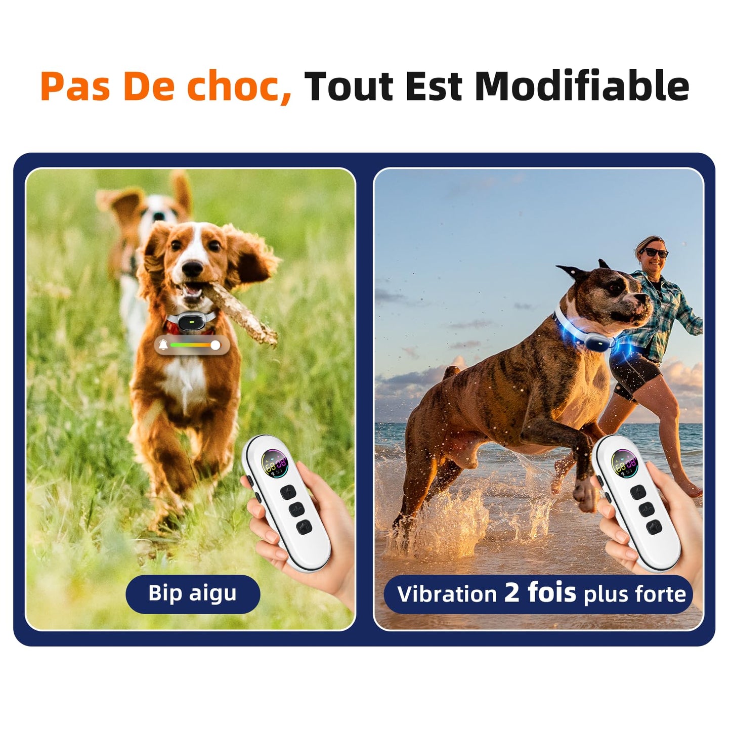 Collier d'entraînement Ultra-léger et Fin avec télécommande de 400 mètres, adapté aux Petits Chiens de 2,3 à 6,8 kg et aux Chiens de Taille Moyenne, (Blanc)