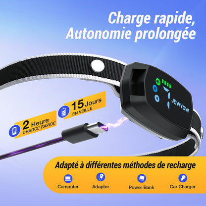 Jewyow Collier Anti Aboiement Chien, Détection Intelligente des Aboiements,3 Modes Beep/Vibration/Beep&Vibration, Étanche IP67, Affichage LED Intelligent, pour Petit et Gros Chien - Noir