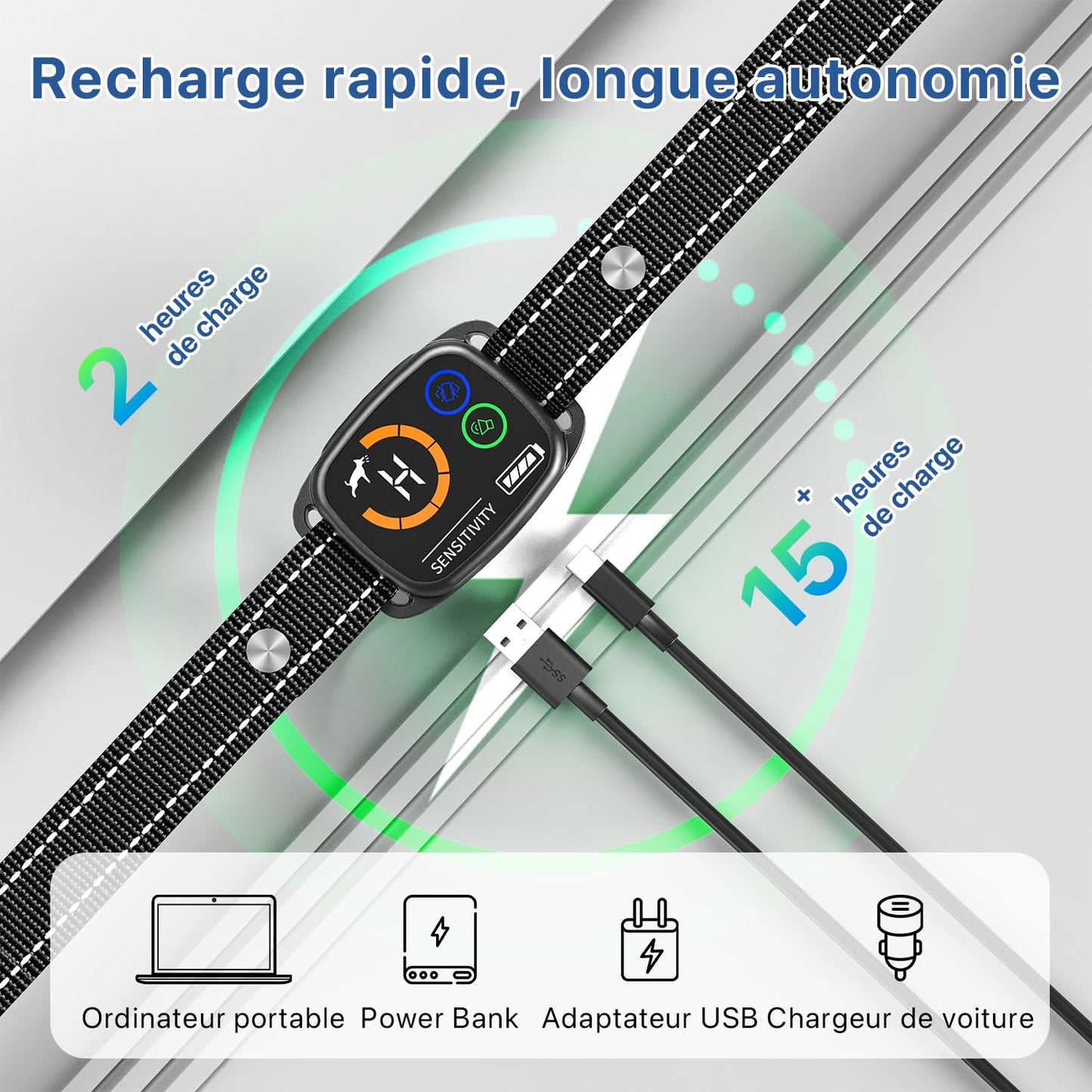 Collier Anti Aboiement Chien, Collier Electrique pour Chien 6 Niveaux de Sensibilité, Collier Anti-aboiement Intelligent 3 Modes, Étanche IP67 pour Petit Moyen Grand Chien - Noir