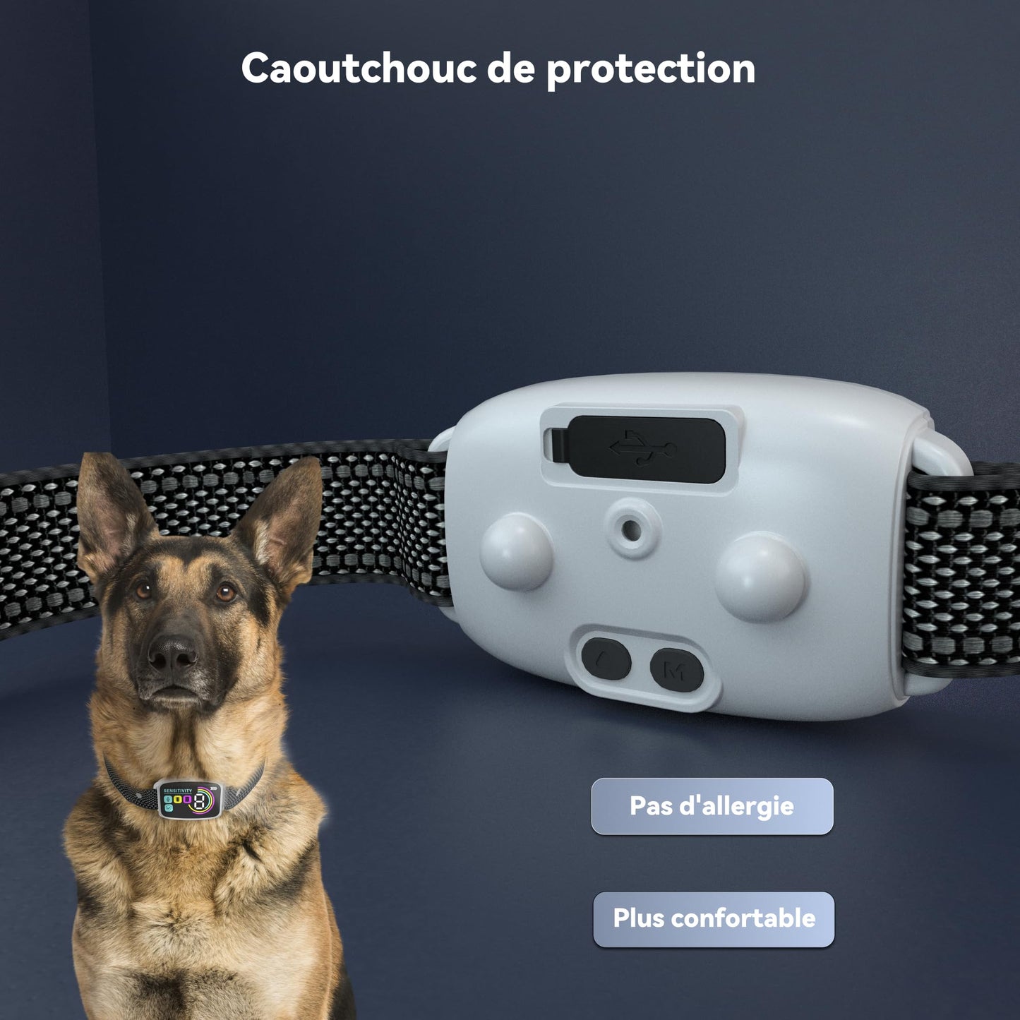 Meloive Collier Anti Aboiement Chien, Conformes à La Nouvelle Loi 2025-Détection Intelligente des Aboiements, 4 Modes Son/Vibration/Forte Vibration, Rechargeable pour Petit et Gros Chien, Blanc