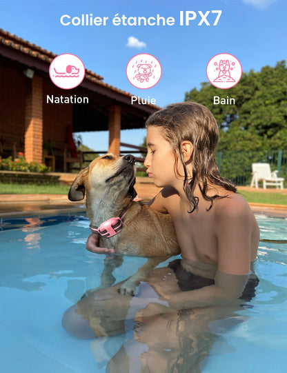 DOGLinsen Collier de Dressage pour Chien sans Choc, Portée de 1000m, 4 Modes (Lumière, Son, Vibration, Son+Vibration) - Adapté aux Chiens de Toutes Tailles (Rose)