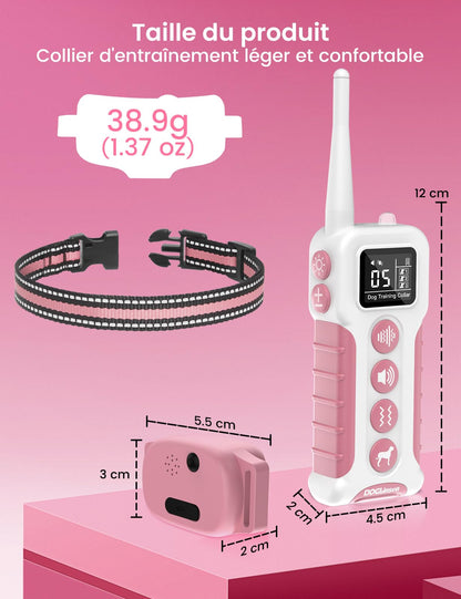 DOGLinsen Collier de Dressage pour Chien sans Choc, Portée de 1000m, 4 Modes (Lumière, Son, Vibration, Son+Vibration) - Adapté aux Chiens de Toutes Tailles (Rose)