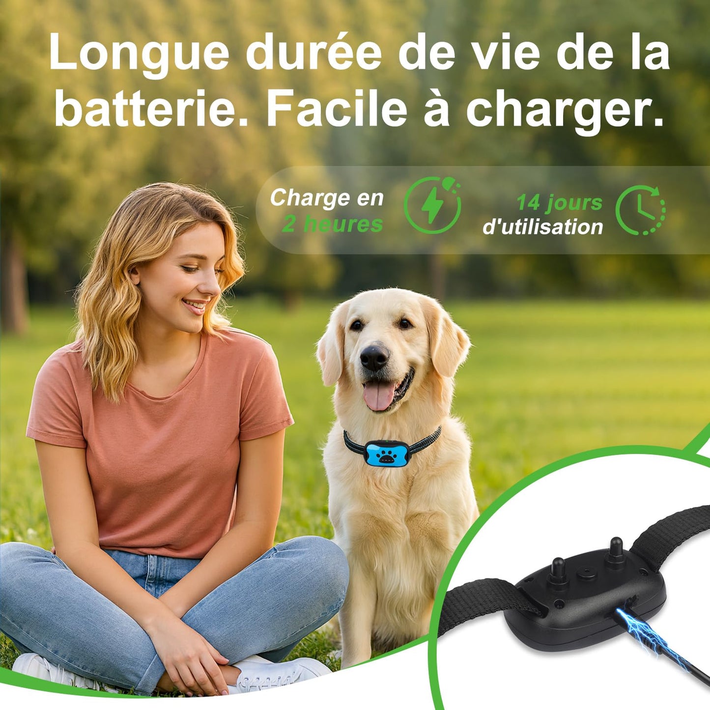 Puppy Safe Collier Anti-Aboiement pour Chien – sans Douleur ni Choc Électrique, 7 Niveaux Sensibilité, Vibration + Son, Taille Réglable,Rechargeable (Blue)