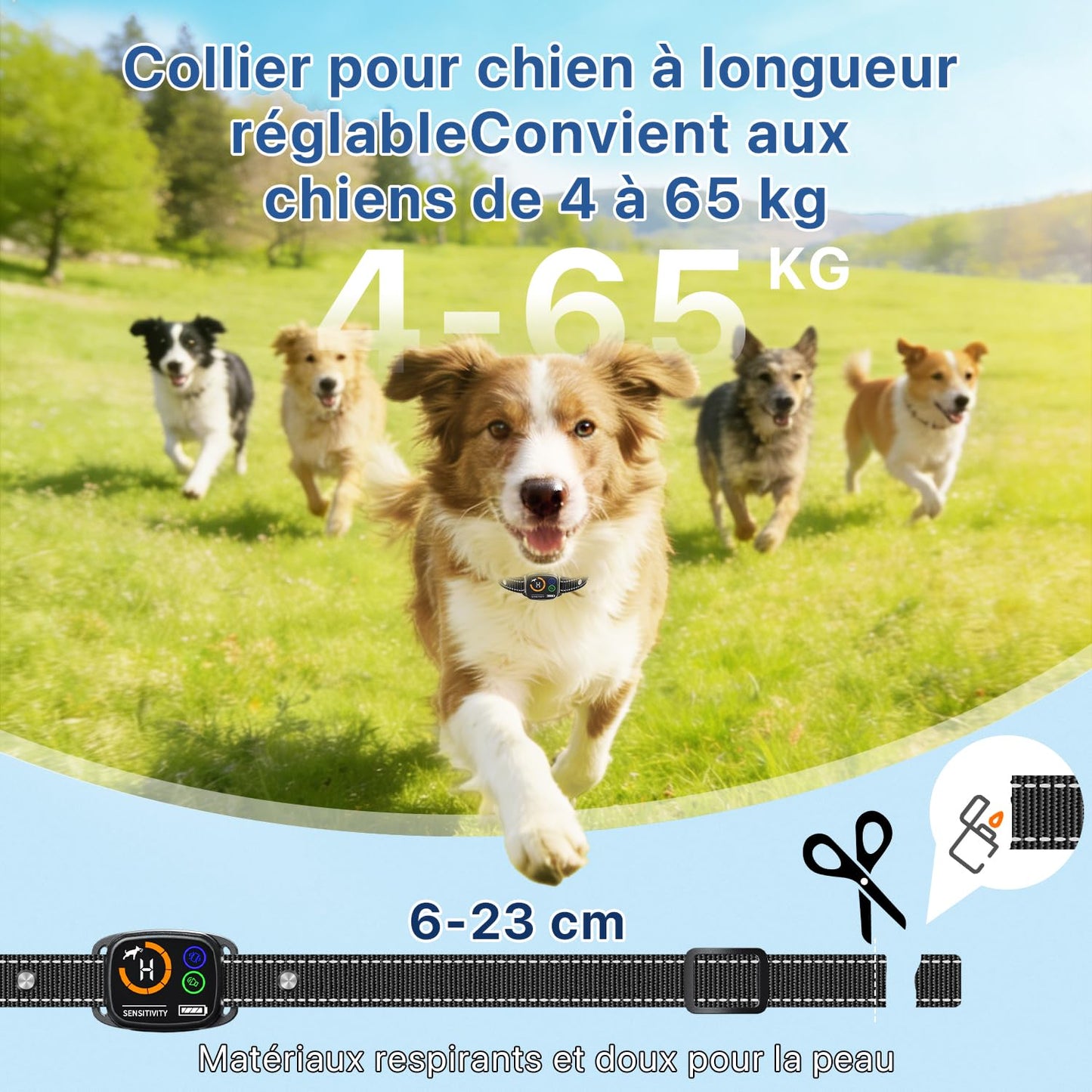 Collier Anti Aboiement Chien, Collier Electrique pour Chien 6 Niveaux de Sensibilité, Collier Anti-aboiement Intelligent 3 Modes, Étanche IP67 pour Petit Moyen Grand Chien - Noir