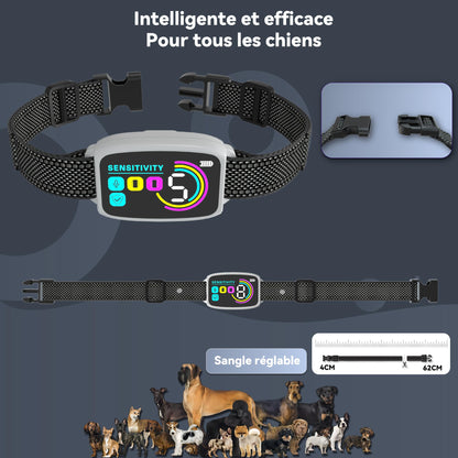Meloive Collier Anti Aboiement Chien, Conformes à La Nouvelle Loi 2025-Détection Intelligente des Aboiements, 4 Modes Son/Vibration/Forte Vibration, Rechargeable pour Petit et Gros Chien, Blanc