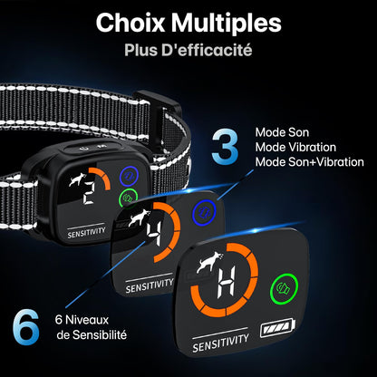 Collier Anti Aboiement Chiens,Modes Son/Vibration/Vibration Forte, Détection Intelligente des Aboiements, Rechargeable, Étanche IP67, pour Petit et Gros Chien (Black)