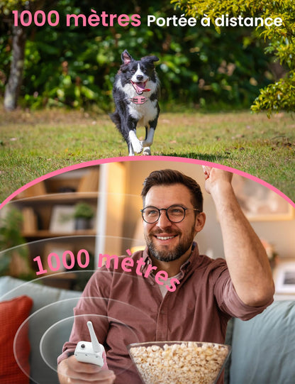 DOGLinsen Collier de Dressage pour Chien sans Choc, Portée de 1000m, 4 Modes (Lumière, Son, Vibration, Son+Vibration) - Adapté aux Chiens de Toutes Tailles (Rose)