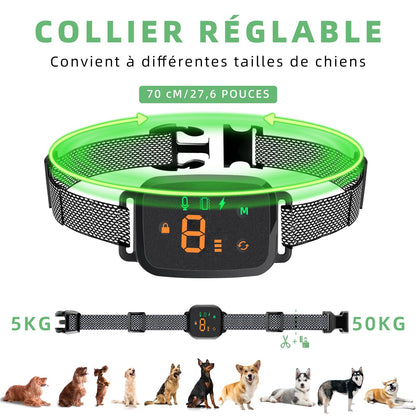 Collier Anti Aboiement Chien, 4 Modes Son/Vibration/Choc Electrique, Réglable 8 Niveaux de Sensibilité, Rechargeable Contrôle Anti-aboiement Intelligent, Étanche IP67 pour Gros Petit Chien-Noir