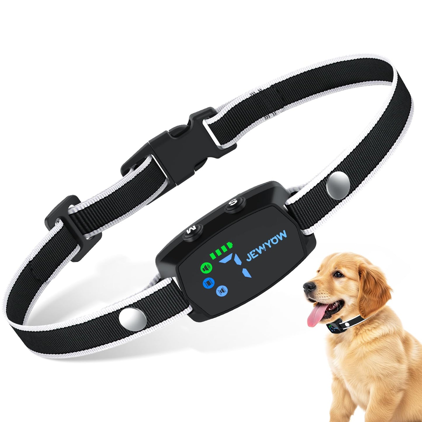 Jewyow Collier Anti Aboiement Chien, Détection Intelligente des Aboiements,3 Modes Beep/Vibration/Beep&Vibration, Étanche IP67, Affichage LED Intelligent, pour Petit et Gros Chien - Noir