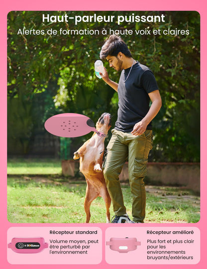 DOGLinsen Collier de Dressage pour Chien sans Choc, Portée de 1000m, 4 Modes (Lumière, Son, Vibration, Son+Vibration) - Adapté aux Chiens de Toutes Tailles (Rose)