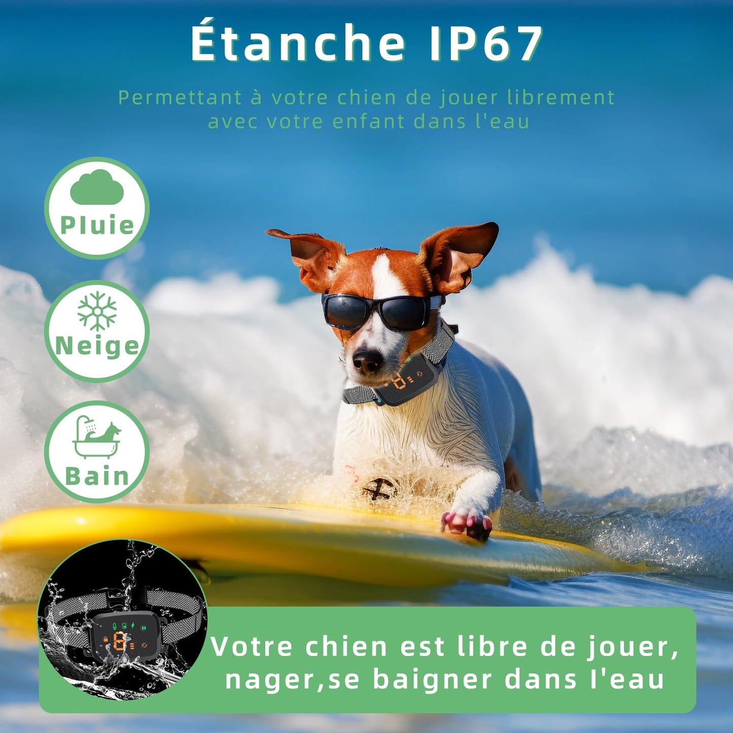 Collier Anti Aboiement Chien, 4 Modes Son/Vibration/Choc Electrique, Réglable 8 Niveaux de Sensibilité, Rechargeable Contrôle Anti-aboiement Intelligent, Étanche IP67 pour Gros Petit Chien-Noir