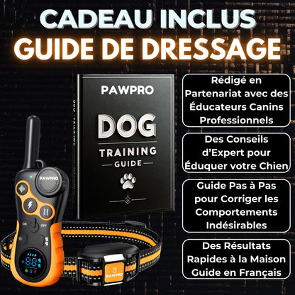 PAWPRO Collier de Dressage, Portée de 3km, Mode Lumière Nocturne, Guide de Dressage Inclus, 124 Niveaux d’Entraînement, BIP Vibration Choc, Adapté à Tous Les Chiens, Étanche Rechargeable, Marque FR