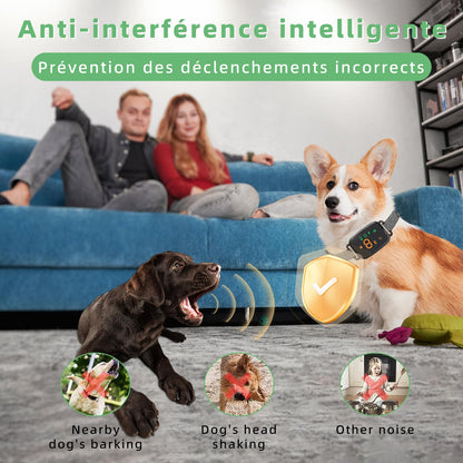 Collier Anti Aboiement Chien, 4 Modes Son/Vibration/Choc Electrique, Réglable 8 Niveaux de Sensibilité, Rechargeable Contrôle Anti-aboiement Intelligent, Étanche IP67 pour Gros Petit Chien-Noir