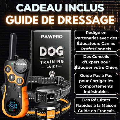 PAWPRO Collier de Dressage, Portée de 3km, Mode Lumière Nocturne, Guide de Dressage Inclus, 124 Niveaux d’Entraînement, BIP Vibration Choc, Adapté à Tous Les Chiens, Étanche, Marque FR (2 Colliers)